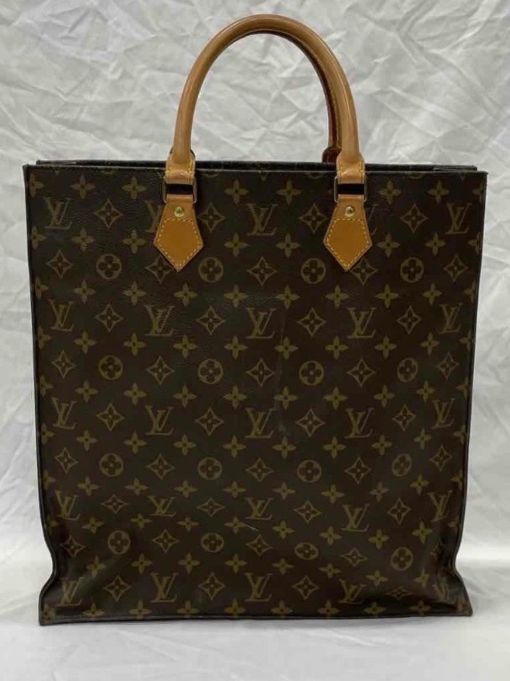 Authentic Louis Vuitton Brown Monogram Canvas Slim Sac Tote with Tan Handles